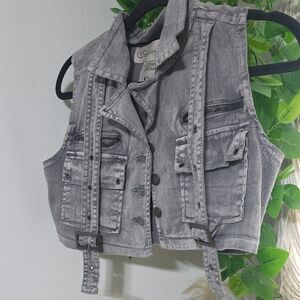 Grunge Tactile Gray Women's Denim Vest